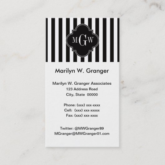 Schwarz-weißer Streifen, schwarze Quatrefolie 3 Mo Visitenkarte (Vorderseite)