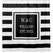 Schwarz-weißer Streifen Stilvolles Trendy Monogram Duschvorhang (Vorderseite)