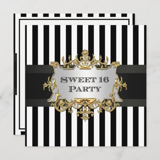 Schwarz-weißer Streifen Sweet 16 Party Invit Einladung (Vorne/Hinten)