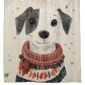 Schwarz-weißer Strickpullover-Welpe mit Schnee Duschvorhang (Vorderseite)
