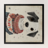 Schwarz-weißer Strickpullover-Welpe mit Schnee Puzzle (Horizontal)