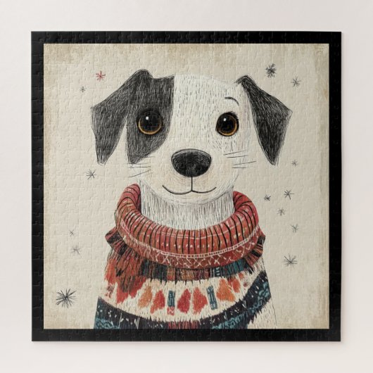 Schwarz-weißer Strickpullover-Welpe mit Schnee Puzzle (Vertikal)