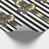 Schwarz-weißer STRIPE RIBBON BOW GEBURTSTAG Geschenkpapier (Ecke)