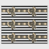 Schwarz-weißer STRIPE RIBBON BOW GEBURTSTAG Geschenkpapier (Flach)