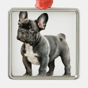SCHWARZ-WEIßER SÜßER FRANZÖSISCHER BULLDOGGE ORNAMENT AUS METALL