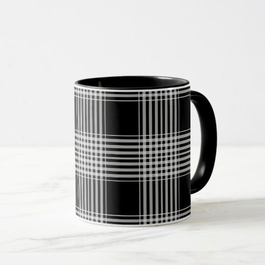 Schwarz-weißer Tartan-Karostoff Tasse (VorderseiteRechts)