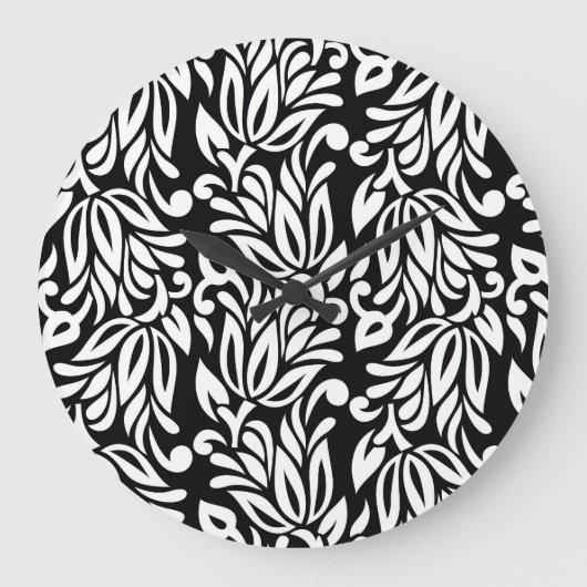 Schwarz-weißer Textilstoff. Große Wanduhr (Vorderseite)