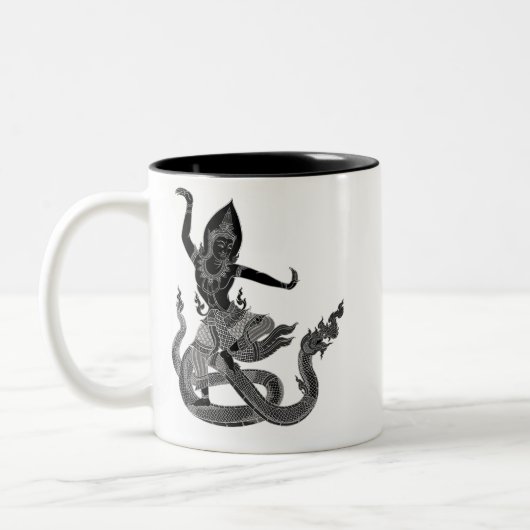 Schwarz-weißer thailändischer Drache Zweifarbige Tasse (Links)