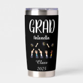 Schwarz-weißer Thermobecher für Absolventen (Vorderseite)