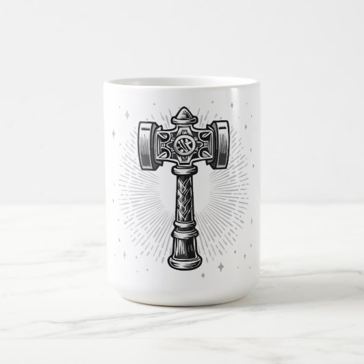 Schwarz-weißer Thors Hammer Mjolnir Kaffeetasse (Mittel)