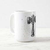 Schwarz-weißer Thors Hammer Mjolnir Kaffeetasse (Vorderseite Links)