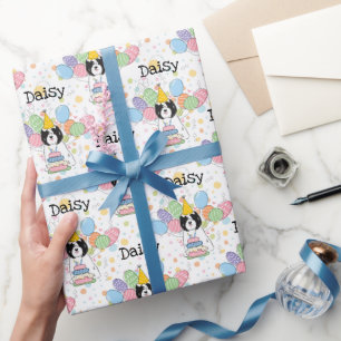 Schwarz-weißer Tibeter Terrier Dog Birthday Geschenkpapier