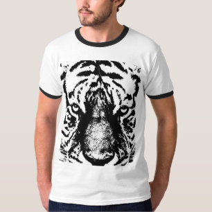 Schwarz-weißer Tiger Face Pop Art Mens Moderne Rin T-Shirt