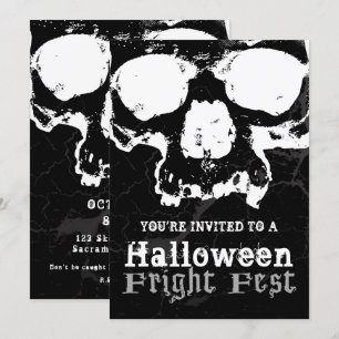 Schwarz-weißer Totenkopf-Grunge-Halloween-Schreckp Einladung