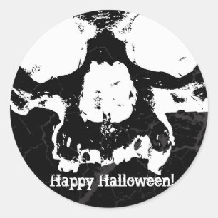 Schwarz-weißer Totenkopf-Grunge-Halloween-Schreckp Runder Aufkleber
