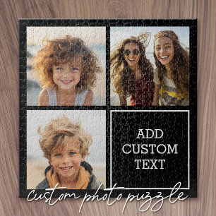 Schwarz-weißer trendiger 3-Foto-Collage mit Text Puzzle