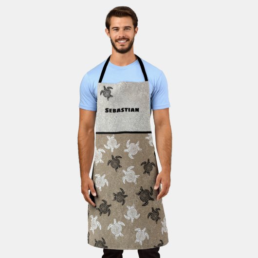 Schwarz-weißer Tribal Art Turtle Muster Individuel Schürze (Getragen)