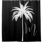 Schwarz-weißer Tropenpalmenbaum Vintages Elegantes Duschvorhang (Vorderseite)