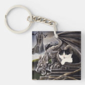 Schwarz-weißer Tuxedo Gargoyle QR-Code Schlüsselanhänger (Vorderseite)