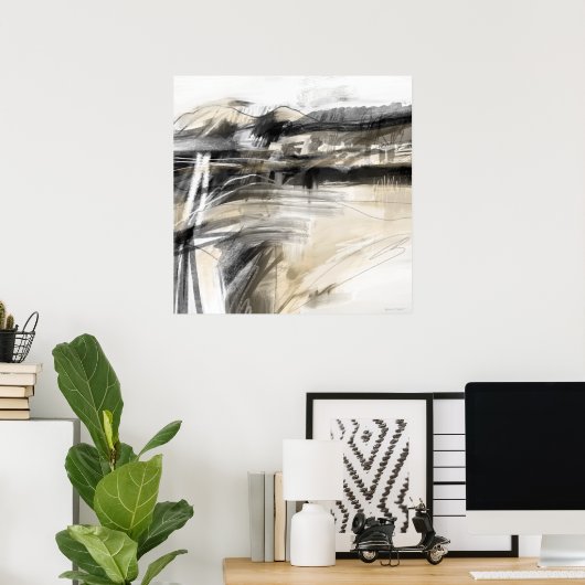 Schwarz-weißer und Abstrakter Landschaftsplatz Poster (Heimbüro)
