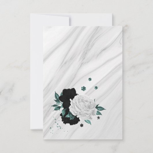 Schwarz-weißer und aquamariner botanischer Marmor Dankeskarte (Rückseite)