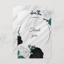 Schwarz-weißer und aquamariner botanischer Marmor Dankeskarte