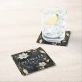 Schwarz-weißer und goldener Blumenkranz Hochzeit Rechteckiger Pappuntersetzer (Vor Ort)