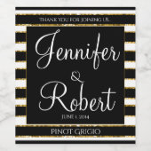 Schwarz-weißer und goldener Glitzer Hochzeitwein Weinetikett (Einzelnes Label)