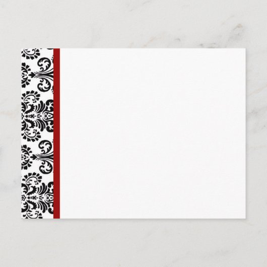 Schwarz-weißer und roter Damast Rett Datum Postkar Ankündigungspostkarte (Rückseite)