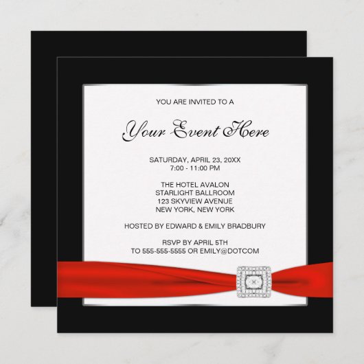 Schwarz-weißer und roter Jeder Anlass Einladung (Vorne/Hinten)