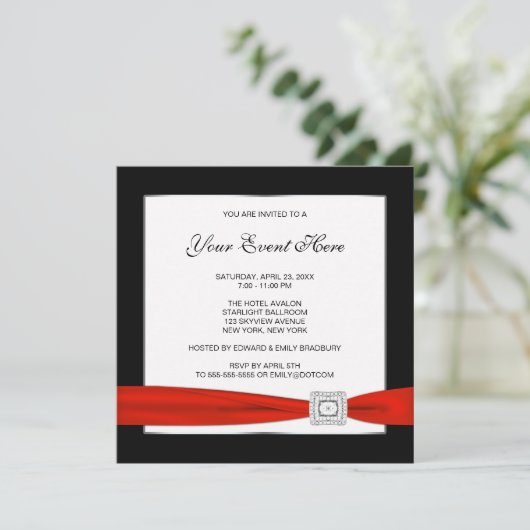 Schwarz-weißer und roter Jeder Anlass Einladung (Stehend Vorderseite)