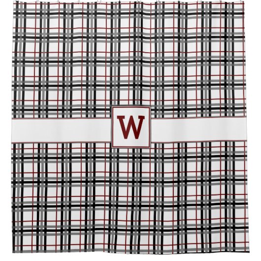 Schwarz-weißer und roter Karierter Duschvorhang (Vorderseite)