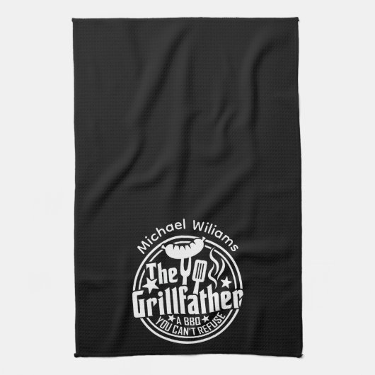 Schwarz-weißer Vater Personalisiert GRILLEN Grillv Geschirrtuch (Vertikal)