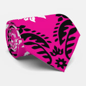 Schwarz-weißer verzierter Damast Krawatte (Gerollt)