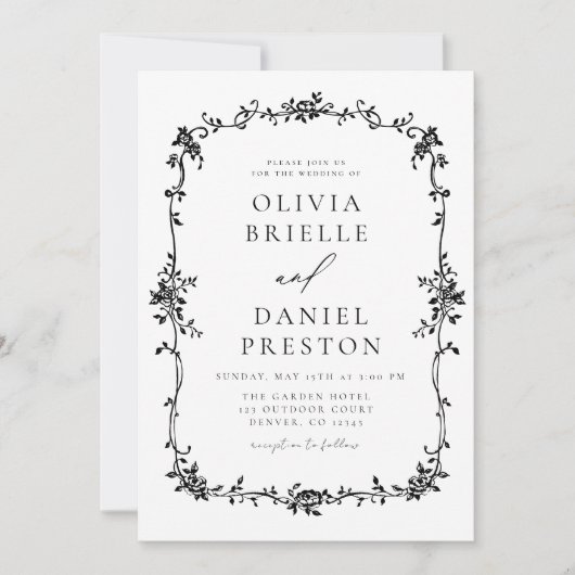 Schwarz-weißer Viktorianischer französischer QR-Co Einladung (Vorderseite)