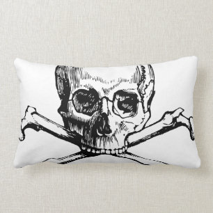 Schwarz-weißer Vintage-Totenkopf und gekreuzte Kno Lendenkissen