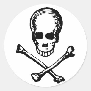 Schwarz-weißer Vintage-Totenkopf und gekreuzte Kno Runder Aufkleber