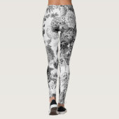 Schwarz-weißer Vintager botanischer Blumentopf Leggings (Rückseite)