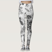 Schwarz-weißer Vintager botanischer Blumentopf Leggings (Vorderseite)