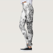 Schwarz-weißer Vintager botanischer Blumentopf Leggings (Links)