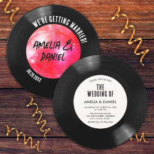 Schwarz-weißer Vinyl Record Rosa Disco Ball Weddin Einladung