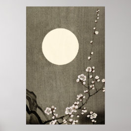 Schwarz-weißer Vollmond Cherry Blossom Art Collect Poster