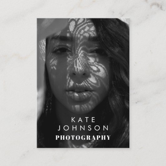 Schwarz-weißer vollständiger Foto QR-Code Soziale Visitenkarte (Vorderseite)