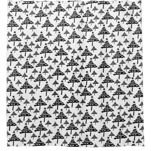 Schwarz-weißer Weihnachtsbaum Abstraktes Muster Duschvorhang (Vorderseite)