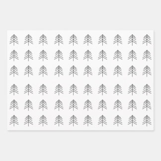 Schwarz-weißer Weihnachtsbaum Snowflake Geschenkpapier Set