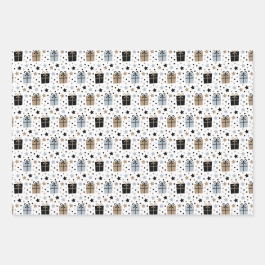 Schwarz-weißer Weihnachtsmann 3 Koordinierung Geschenkpapier Set (Vorderseite 2)