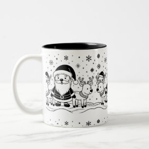 Schwarz-weißer Weihnachtsmann mit Rentieren Zweifarbige Tasse