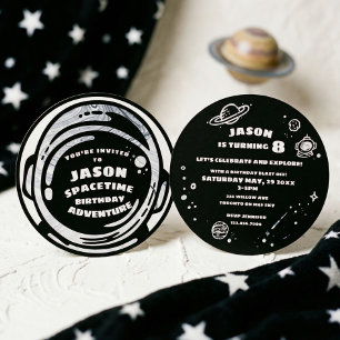 Schwarz-weißer Weltraum-Astronaut zum Geburtstag E Einladung