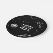 Schwarz-weißer Weltraumatronin Geburtstagsplatte Pappteller (Schrägansicht)