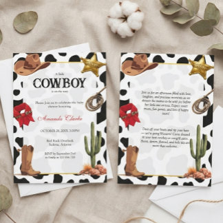Schwarz-weißer Western-Baby-Cowboy-Baby-Shower Einladung